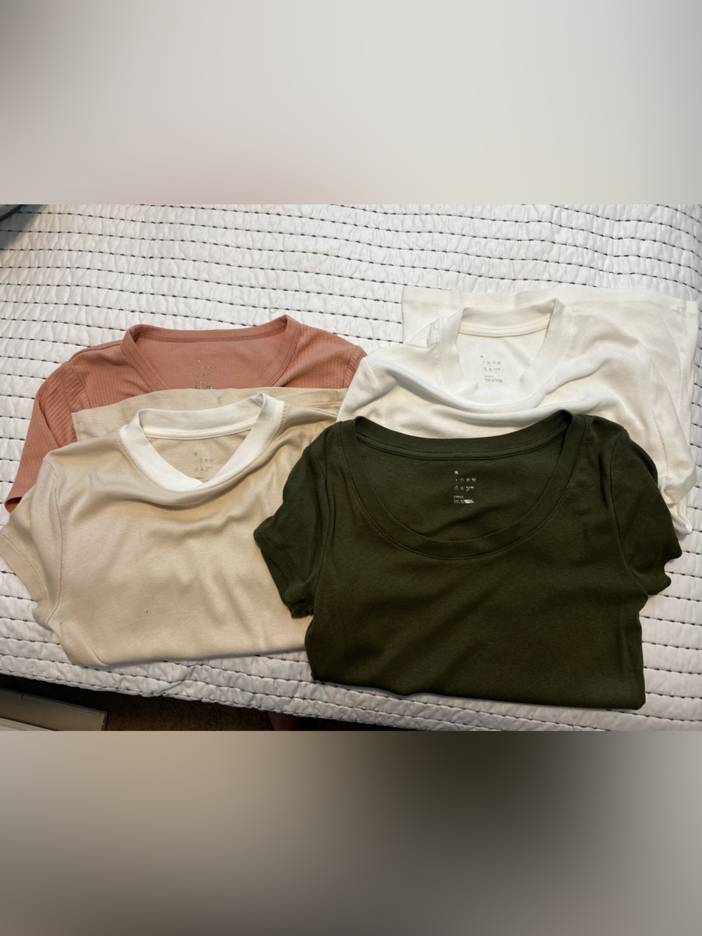 a new day Ribbed Scoop Neck Tees - Blush, Cream